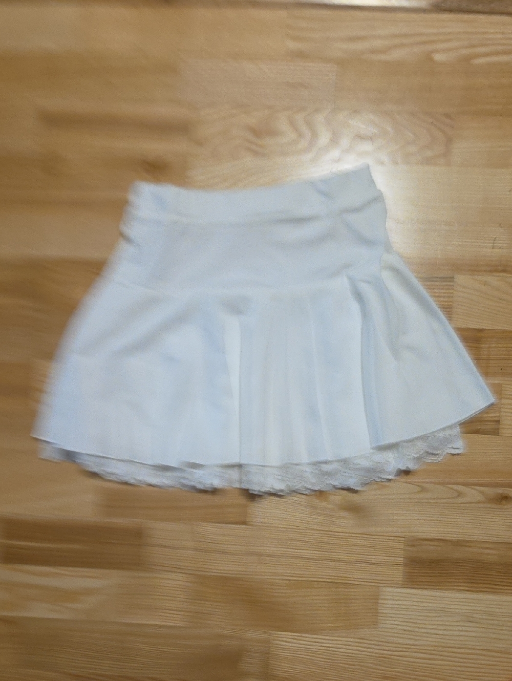 White Pleated Skirt with Lace Trim